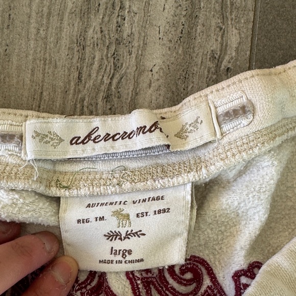 Abercrombie & Fitch White Terry Athletic Shorts with Maroon Moose Patch - Picture 2 of 3